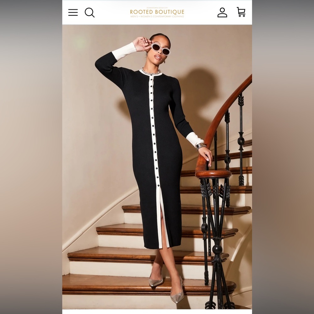 Fifteen Twenty Maves Black and White Long Sleeve Dress